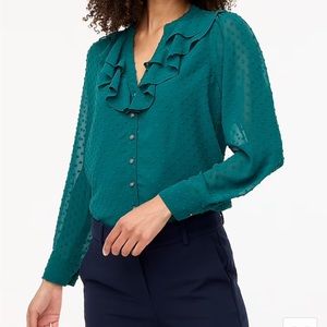 J. Crew clip dot ruffle button up